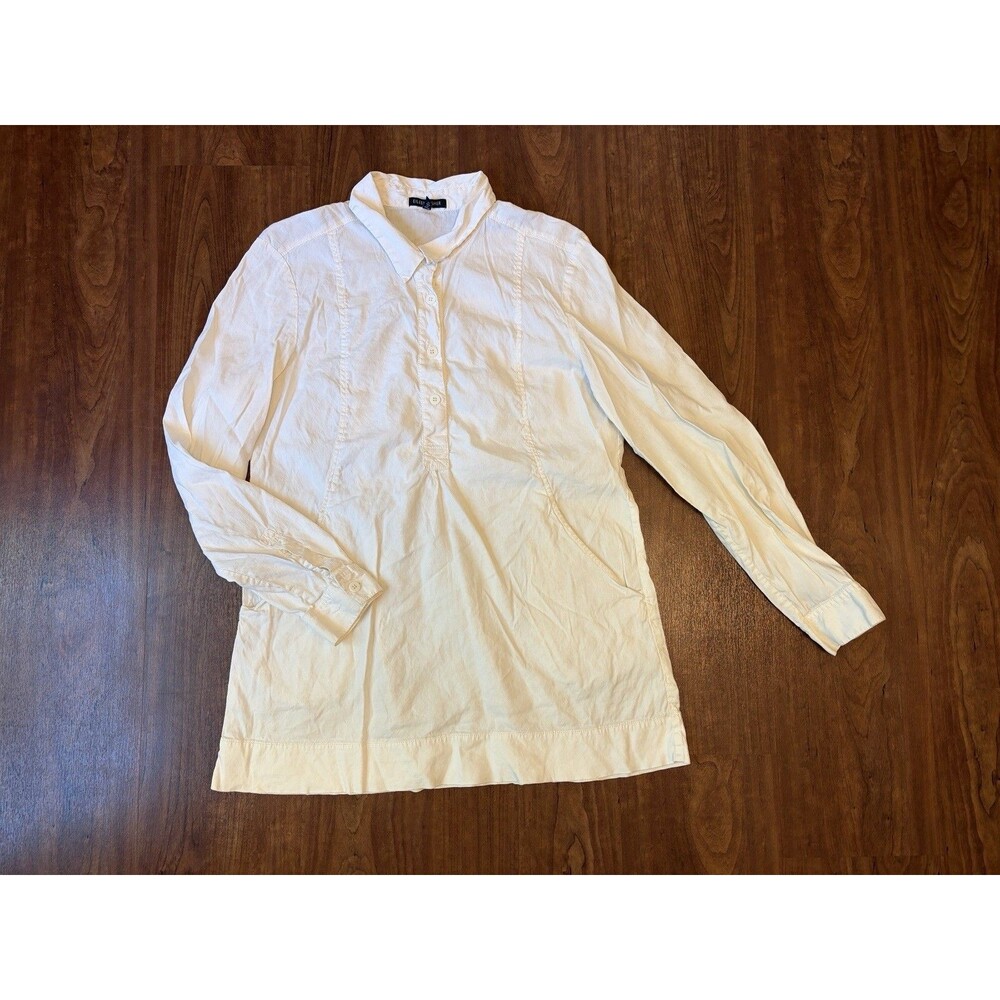 Eileen Fisher Linen Blend Button Down Collared Tunic Top White Size Small